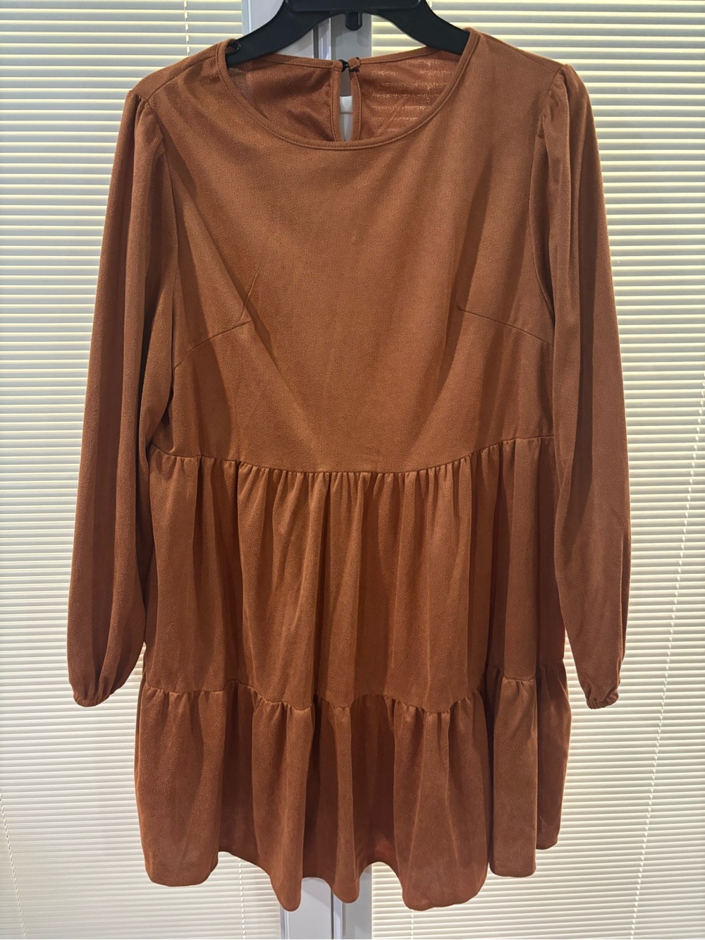 SHEIN Rust Brown Long Sleeve Tiered Babydoll Dress